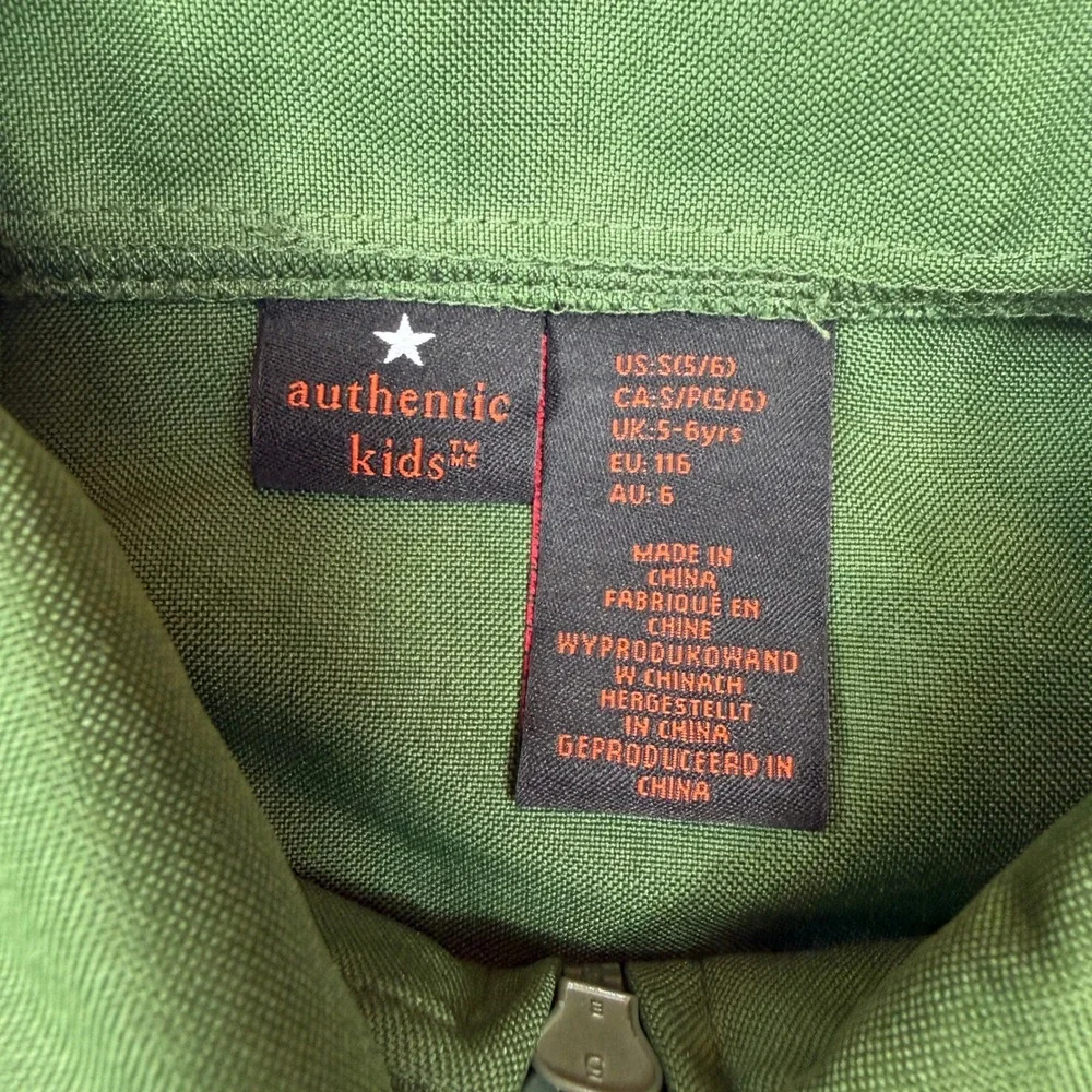 Authentic Kids Pilot Flight Suit Costume Green Aerial Division Boys Small 5/6